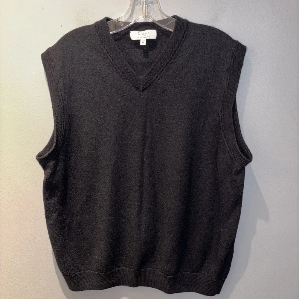 Turnbury Mens Sweater Vest Extra Fine Merino Wool‎ Size XL Black V Neck Office